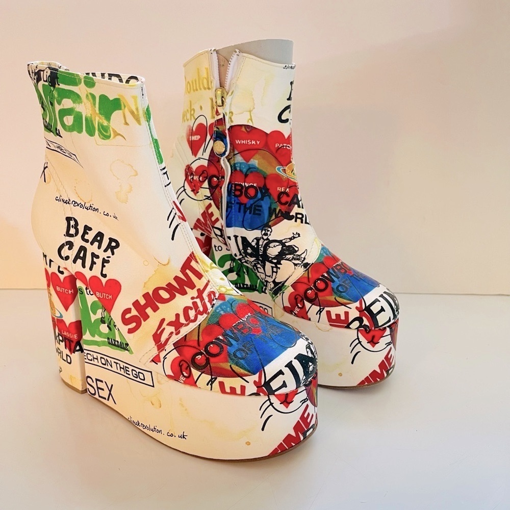 Vivienne Westwood BRAND NEW MEANINGLESS PRINT towering heels Slogan print IT37 - Picture 5 of 17